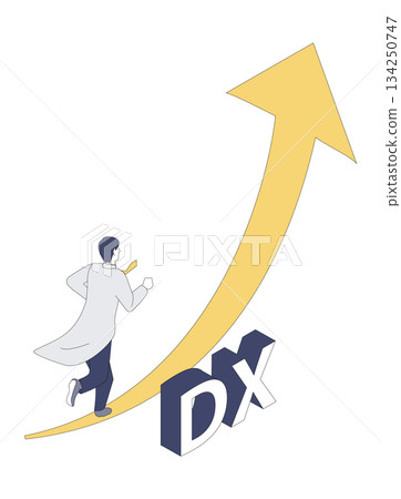 Isometric illustration of a male doctor running towards medical DX Isometric illustration of a male doctor running towards medical DX 134250747