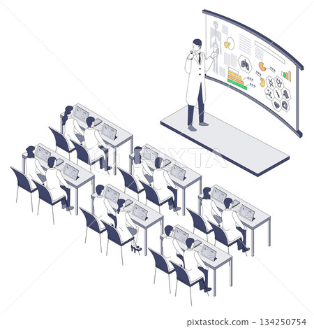 醫生接受醫學訓練的等距插圖 134250754