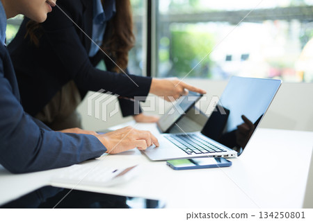 Business team meeting present.professional investor working with Finance managers task. with digital tablet,smartphone 134250801