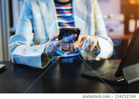 ESG concept of environmental, Green ethical business preserving resources, reducing CO2, Business person team working 134252184