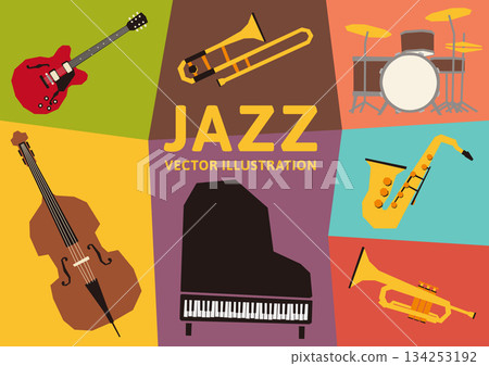 Colorful retro jazz band instruments vector illustration 134253192