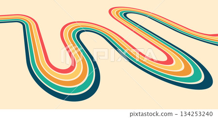 Retro psychedelic rainbow stripe pattern, colorful abstract wavy lines. 70s groovy sunshine background, vintage design with bright texture, fun art and summer energy. Retro psychedelic rainbow stripe pattern, colorful abstract wavy lines. 70s groovy sunshine background, vintage design with bright texture, fun art and summer energy. 134253240