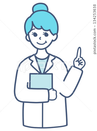 Illustration material of a woman in a white coat explaining Illustration material of a woman in a white coat explaining 134253638
