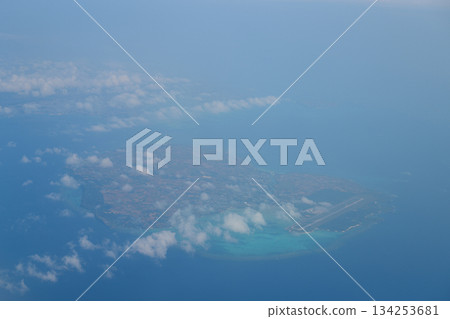 View from the plane: Irabu Island and Shimoji Island 134253681