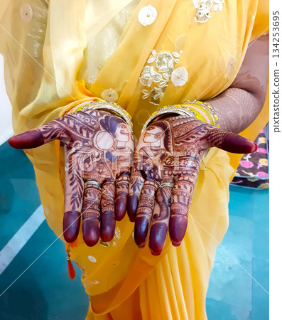 Bridal Mehndi Design on Woman Hands Bridal Mehndi Design on Woman Hands 134253695