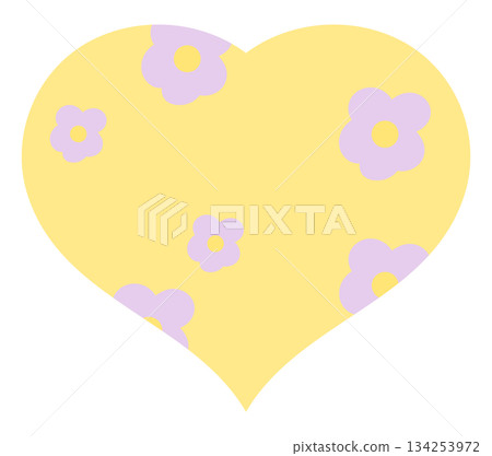Yellow heart with flower pattern illustration for Valentine's Day, sticker, tattoo, fabric print, love icon, wedding card, campaign badge, sign, symbol, women empowerment, girl power, nature, garden Yellow heart with flower pattern illustration for Valentine's Day, sticker, tattoo, fabric print, love icon, wedding card, campaign badge, sign, symbol, women empowerment, girl power, nature, garden 134253972