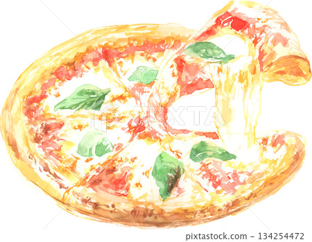 瑪格麗特披薩水彩插畫 134254472