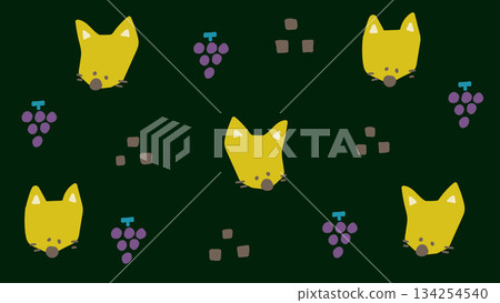 復古可愛的狐狸和葡萄背景 復古可愛的狐狸和葡萄背景 134254540