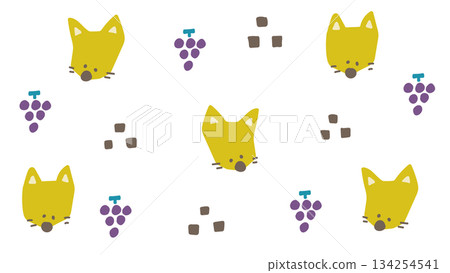 復古可愛的狐狸和葡萄背景 復古可愛的狐狸和葡萄背景 134254541