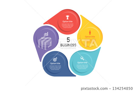 5 Option Circular Business Infographic with Icons and label design. flow chart presentations. 134254850