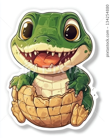 Sticker_cute_cheerful_cartoon_crocodile_hatchling 134254880