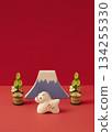 Japanese New Year. The Chinese zodiac sign of the horse, Mount Fuji, and Kadomatsu 134255330