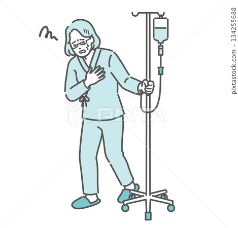 一位老年婦女在輸液過程中出現胸痛和噁心（副作用，突發變化） 134255688