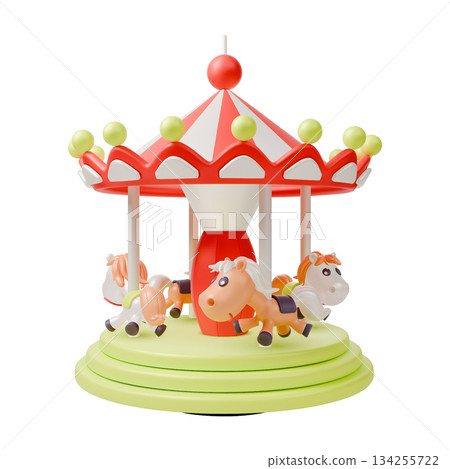 3d Colorful Children Carousel with Horses Amusement Park Concept Cartoon Design Style Isolated on a White Background. Vector illustration of Merry go Round 3d Colorful Children Carousel with Horses Amusement Park Concept Cartoon Design Style Isolated on a White Background. Vector illustration of Merry go Round 134255722