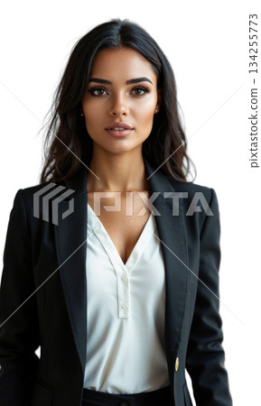 A Latina business leader with an expression of determination and vision, bathed in light that symbolizes innovation, leadership 134255773