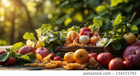 Wild Nutritional Foraging Abstract visualization of bioavailable nutrients in edible wilderness creating flowing nutritional patterns in trending food sovereignty palette 134255791