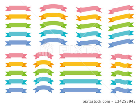 A set of 5 ribbons in various shapes and colors A set of 5 ribbons in various shapes and colors 134255942