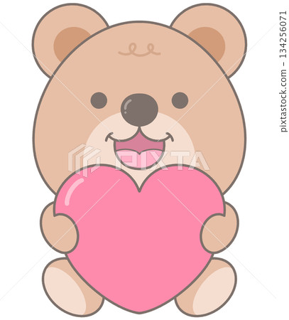 Valentine cute brown teddy bear hugging pink heart 134256071