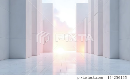 Futuristic Vertical Structure Contrasting Against The Bright Clear Sky 134256135