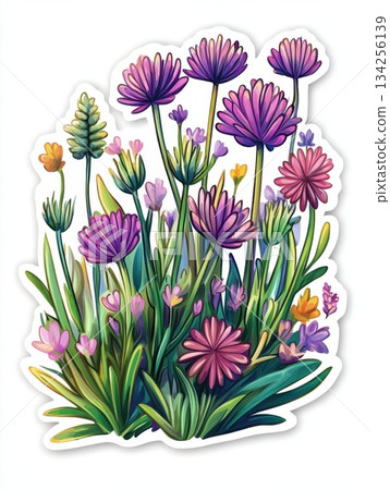 set of flowers and leaves set of flowers and leaves 134256139