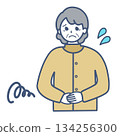 Illustration material of a senior woman with stomachache 134256300