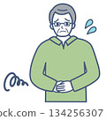 Illustration material of a senior man with stomachache 134256307