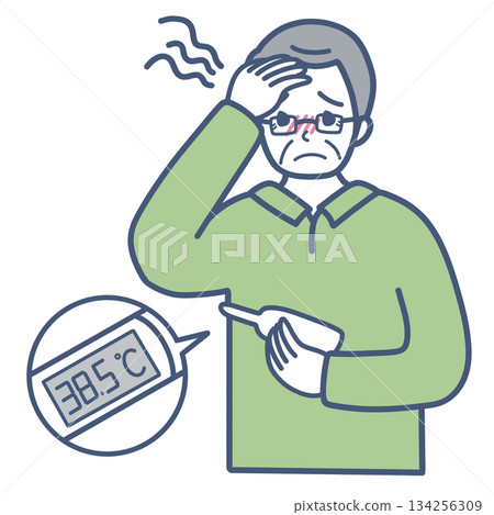 Illustration material of a senior man with a fever 134256309