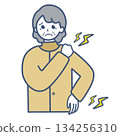 Illustration material of a senior woman with shoulder and back problems 134256310