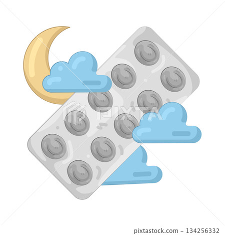 Illustration of sleeping pill  134256332