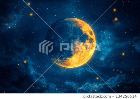 Golden Crescent And Bright Stars 134256514