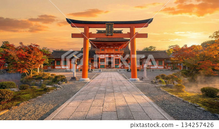 Torii gates dyed in the sunset Torii gates dyed in the sunset 134257426