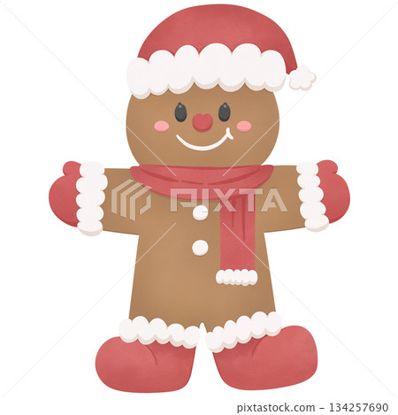 Cute Christmas Cookie Baking Cartoon - Watercolor 134257690