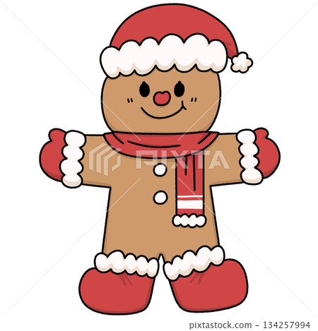 Cute Christmas Cookie Baking Cartoon - Line Color 134257994