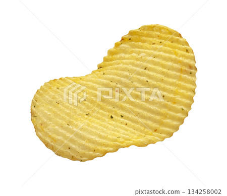 Ridged potato chips isolated on white background with clipping path 134258002