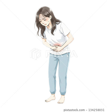 Stomach ache, abdominal pain, woman 134258031