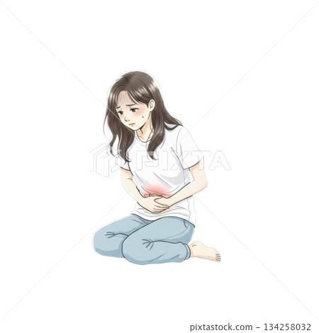Stomach ache, abdominal pain, woman 134258032