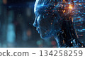 Futuristic humanoid AI robot with illuminated brain chip 134258259