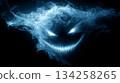 Sinister smoky face with glowing eyes in darkness 134258265