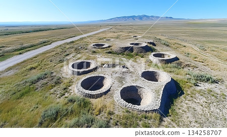 Ancient Native American Ruins: Aerial View of Plains of the San Agustin 134258707