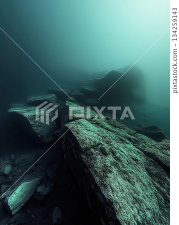 Mysterious Teal Underwater Rocks Dark Moody Ocean Scene Aquatic Landscape sea deep blue calm view Mysterious Teal Underwater Rocks Dark Moody Ocean Scene Aquatic Landscape sea deep blue calm view 134259143