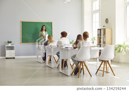 Teacher Conducting Lesson For Group Of Students Teacher Conducting Lesson For Group Of Students 134259244