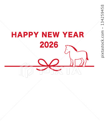 2026年新年賀卡水引和馬插圖模板 134259458