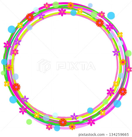 Frame, floral pattern, white background, dots, pink, green Frame, floral pattern, white background, dots, pink, green 134259665