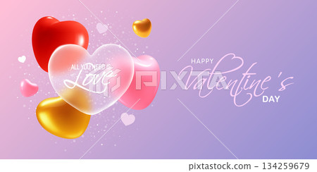 Valentines Day Greeting Banner With Glass Morphism Effect 134259679