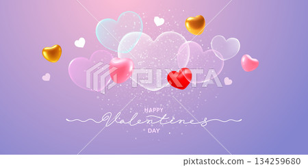 Valentines Day Greeting Banner With Glass Morphism Effect And Lettering 134259680