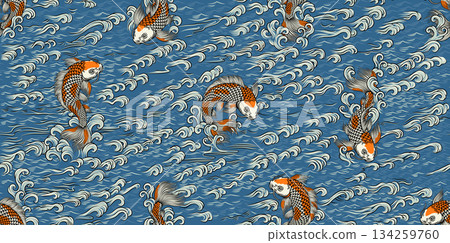 Koi Carp Fish Vintage Japanese Painting Background 134259760