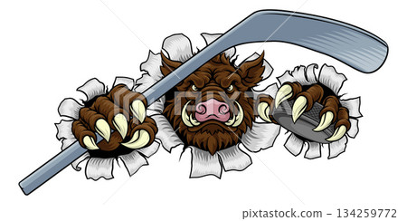 Boar Wild Hog Razorback Warthog Pig Hockey Mascot Boar Wild Hog Razorback Warthog Pig Hockey Mascot 134259772