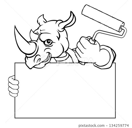 Rhino Painter Decorator Paint Roller Mascot Man 134259774