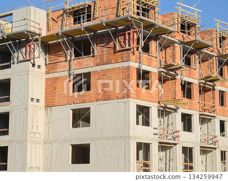 detailed photograph displaying city planning project under construction with safety considerations 134259947