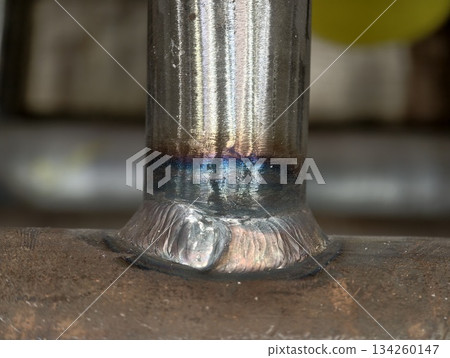 stainless steel weld closeup, metallurgical analysis of stainless pipe welding quality inspection 134260147